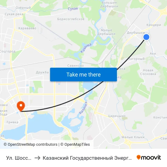 Ул. Шоссейная-2 to Казанский Государственный Энергетический Университет map