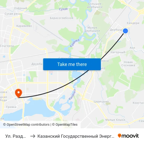 Ул. Раздольная-3 to Казанский Государственный Энергетический Университет map