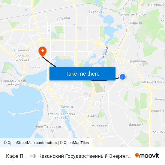 Кафе Полет-1 to Казанский Государственный Энергетический Университет map