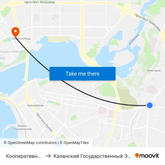 Кооперативный Институт-1 to Казанский Государственный Энергетический Университет map