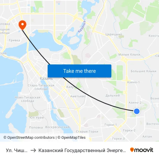 Ул. Чишмяле-1 to Казанский Государственный Энергетический Университет map