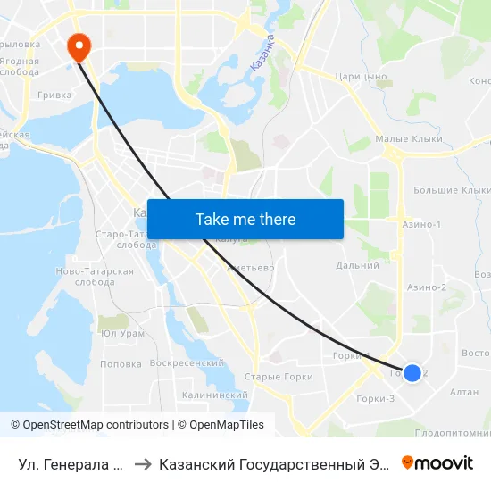 Ул. Генерала Сафиуллина-1 to Казанский Государственный Энергетический Университет map