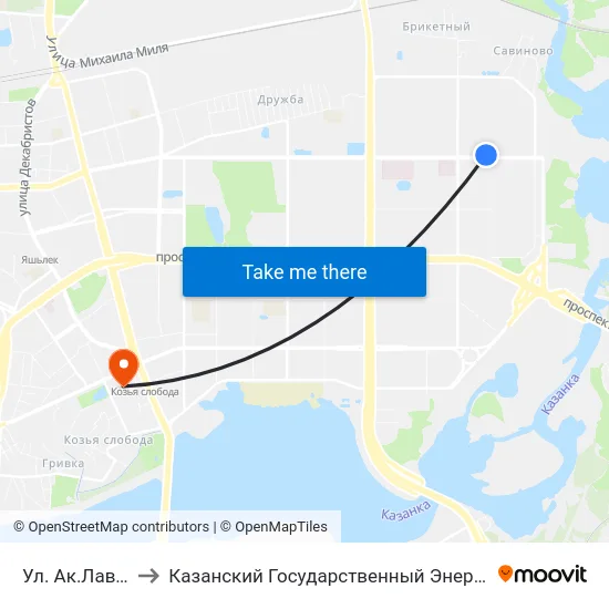 Ул. Ак.Лаврентьева to Казанский Государственный Энергетический Университет map