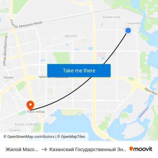 Жилой Массив Савиново to Казанский Государственный Энергетический Университет map