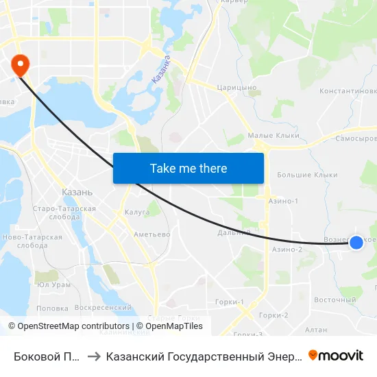 Боковой Переулок-1 to Казанский Государственный Энергетический Университет map