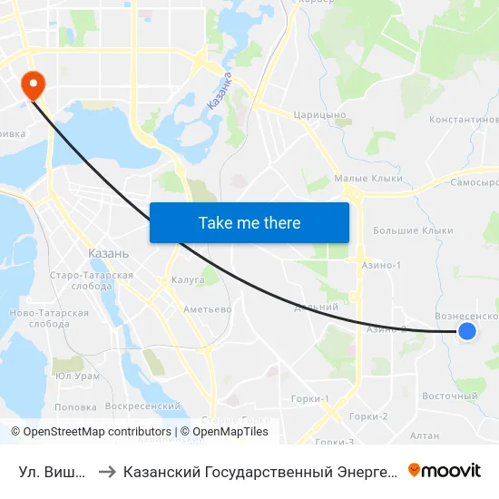 Ул. Вишневая-1 to Казанский Государственный Энергетический Университет map