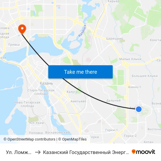 Ул. Ломжинская-3 to Казанский Государственный Энергетический Университет map