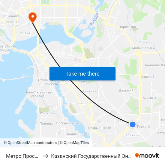 Метро Проспект Победы to Казанский Государственный Энергетический Университет map