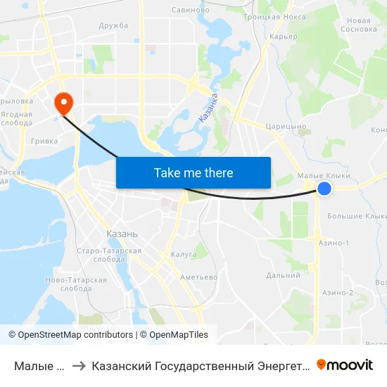 Малые Клыки to Казанский Государственный Энергетический Университет map