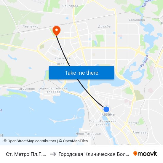 Ст. Метро Пл.Г.Тукая-1 to Городская Клиническая Больница №16 map