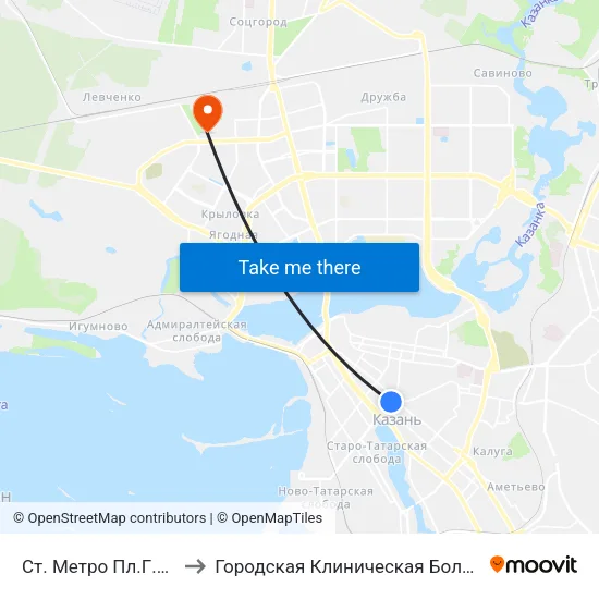 Ст. Метро Пл.Г.Тукая-1 to Городская Клиническая Больница №16 map