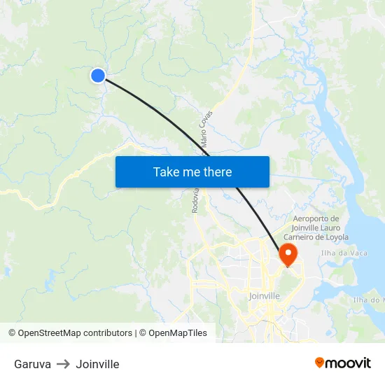 Garuva to Joinville map