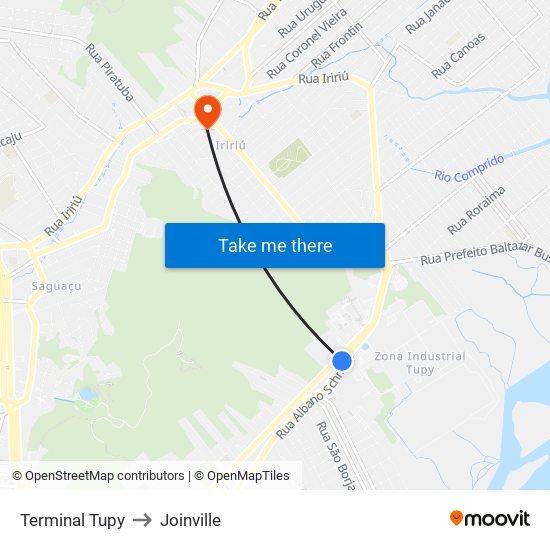 Terminal Tupy to Joinville map