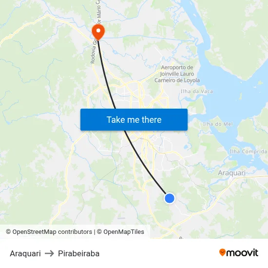 Araquari to Pirabeiraba map