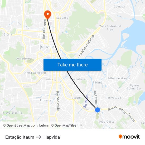 Estação Itaum to Hapvida map