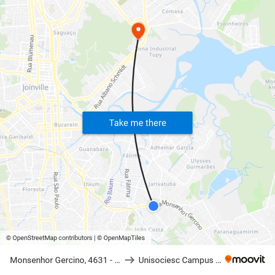 Monsenhor Gercino, 4631 - Itaum to Unisociesc Campus Park map