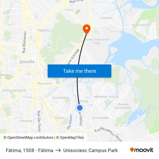 Fátima, 1508 - Fátima to Unisociesc Campus Park map