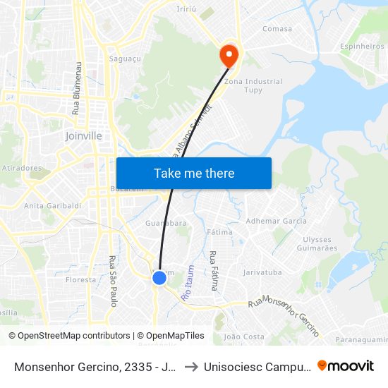 Monsenhor Gercino, 2335 - Jarivatuba to Unisociesc Campus Park map