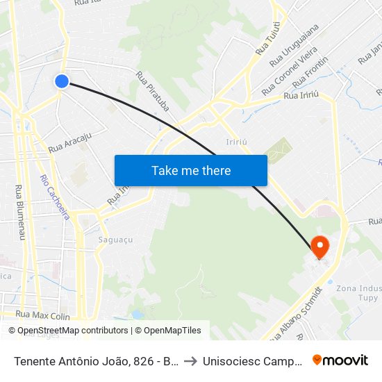 Tenente Antônio João, 826 - Bom Retiro to Unisociesc Campus Park map