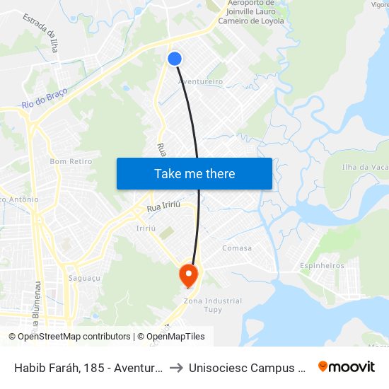 Habib Faráh, 185 - Aventureiro to Unisociesc Campus Park map