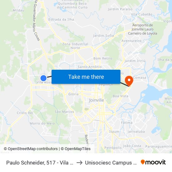 Paulo Schneider, 517 - Vila Nova to Unisociesc Campus Park map