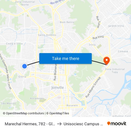 Marechal Hermes, 782 - Glória to Unisociesc Campus Park map
