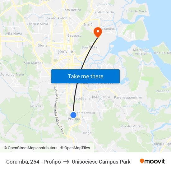 Corumbá, 254 - Profipo to Unisociesc Campus Park map