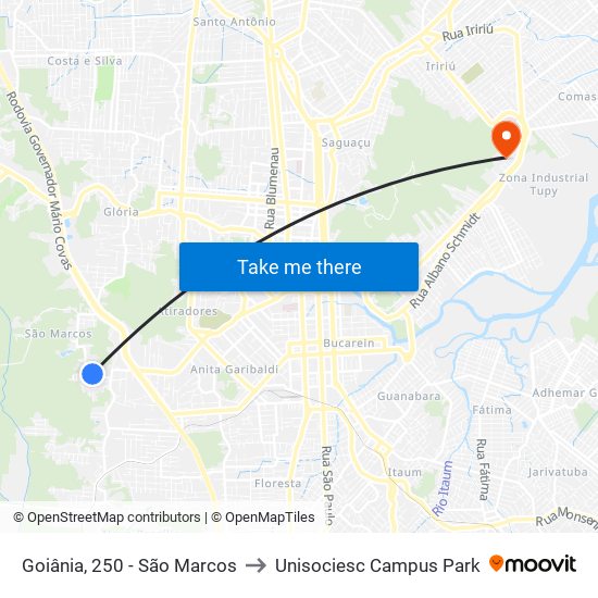 Goiânia, 250 - São Marcos to Unisociesc Campus Park map