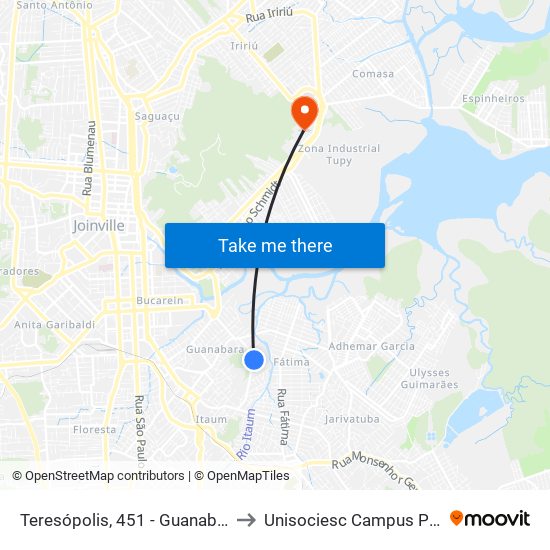 Teresópolis, 451 - Guanabara to Unisociesc Campus Park map