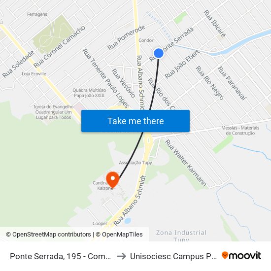 Ponte Serrada, 195 - Comasa to Unisociesc Campus Park map