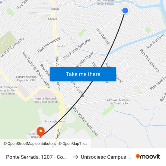 Ponte Serrada, 1207 - Comasa to Unisociesc Campus Park map