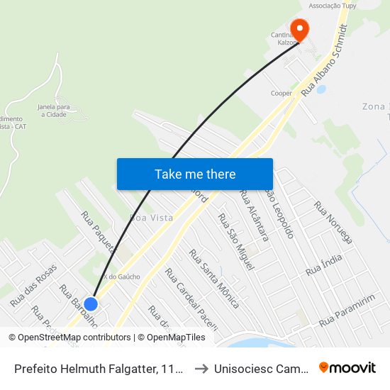 Prefeito Helmuth Falgatter, 1100 - Boa Vista to Unisociesc Campus Park map