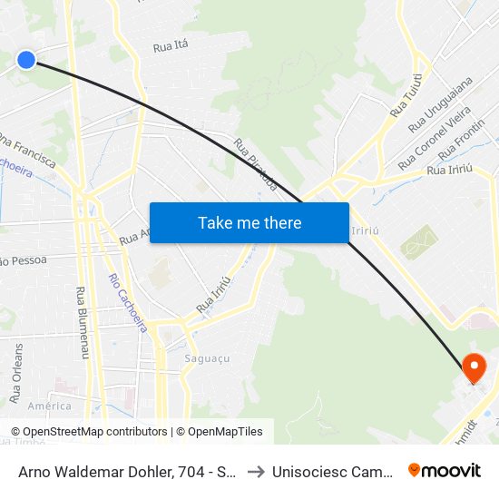 Arno Waldemar Dohler, 704 - Santo Antônio to Unisociesc Campus Park map