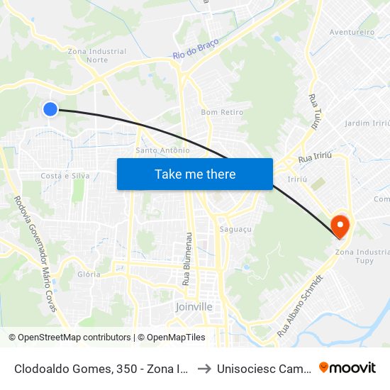 Clodoaldo Gomes, 350 - Zona Industrial Norte to Unisociesc Campus Park map