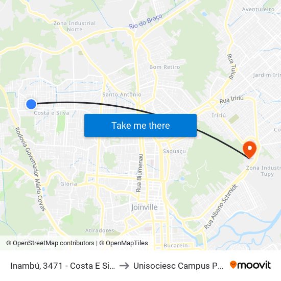 Inambú, 3471 - Costa E Silva to Unisociesc Campus Park map