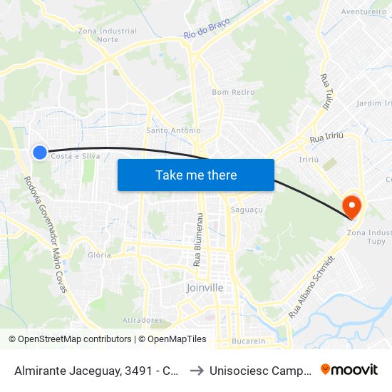 Almirante Jaceguay, 3491 - Costa E Silva to Unisociesc Campus Park map