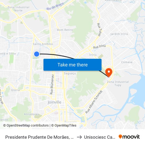 Presidente Prudente De Morães, 1013 - Santo Antônio to Unisociesc Campus Park map