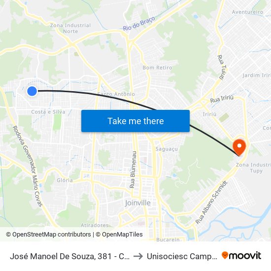 José Manoel De Souza, 381 - Costa E Silva to Unisociesc Campus Park map