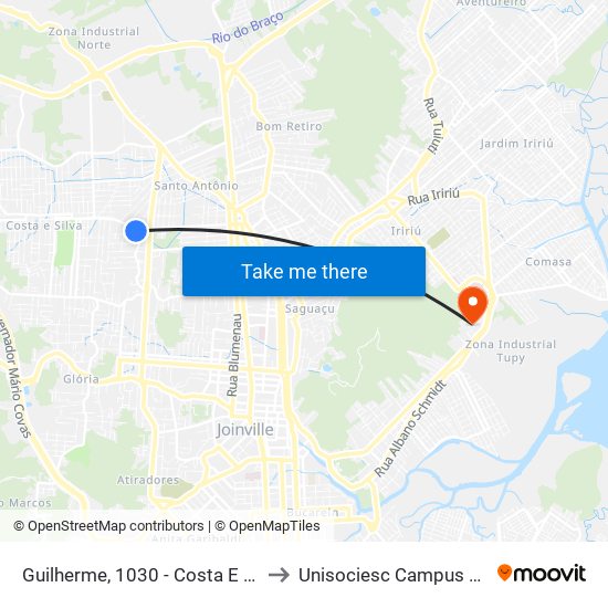 Guilherme, 1030 - Costa E Silva to Unisociesc Campus Park map