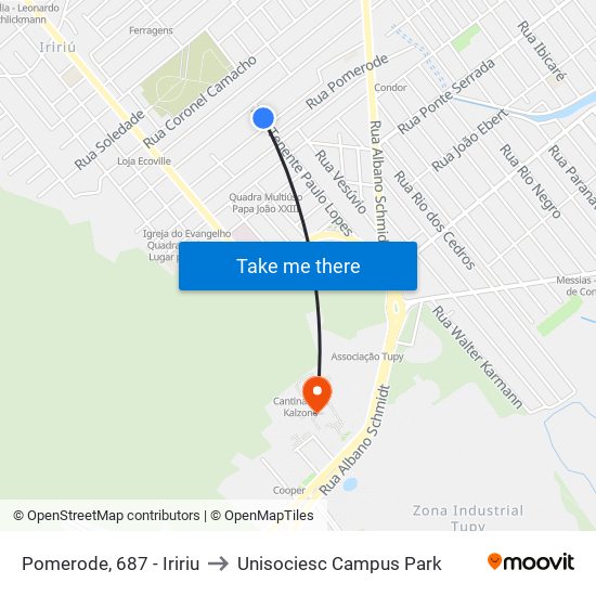 Pomerode, 687 - Iririu to Unisociesc Campus Park map