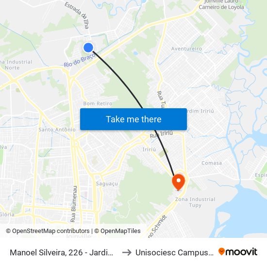 Manoel Silveira, 226 - Jardim Sofia to Unisociesc Campus Park map