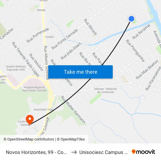 Novos Horizontes, 99 - Comasa to Unisociesc Campus Park map