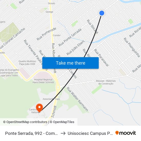 Ponte Serrada, 992 - Comasa to Unisociesc Campus Park map