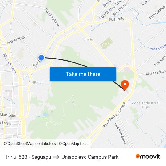 Iririu, 523 - Saguaçu to Unisociesc Campus Park map