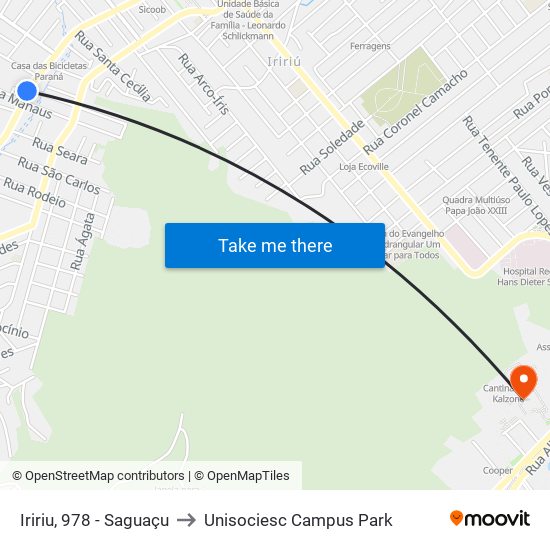 Iririu, 978 - Saguaçu to Unisociesc Campus Park map