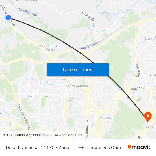 Dona Francisca, 11175 - Zona Industrial Norte to Unisociesc Campus Park map