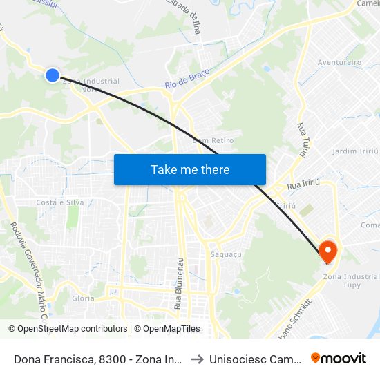 Dona Francisca, 8300 - Zona Industrial Norte to Unisociesc Campus Park map