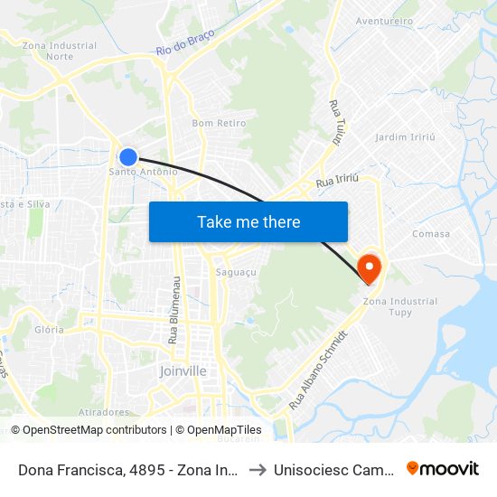 Dona Francisca, 4895 - Zona Industrial Norte to Unisociesc Campus Park map