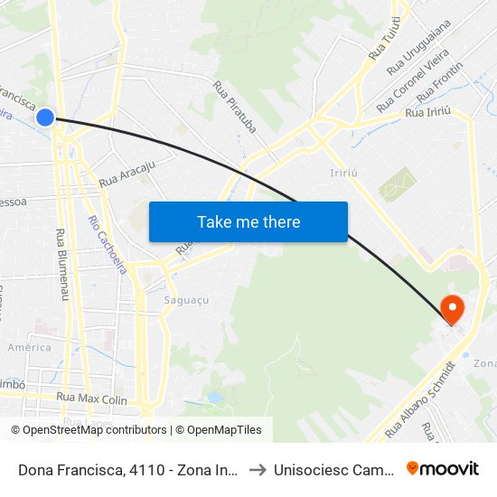 Dona Francisca, 4110 - Zona Industrial Norte to Unisociesc Campus Park map
