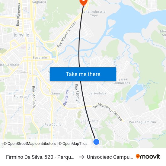 Firmino Da Silva, 520 - Parque Guaraní to Unisociesc Campus Park map
